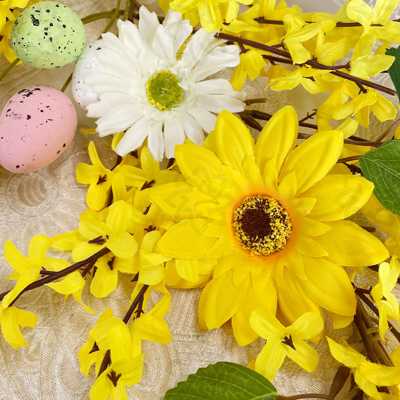 59 Inch Spring Garland with Easter Eggs, Forsythia & Sunflower Vine – Artificial Floral Decoration Bulk Pack