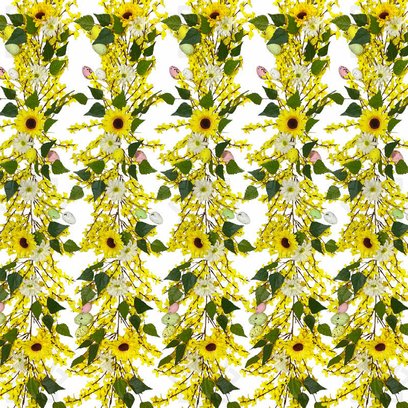 59 Inch Spring Garland with Easter Eggs, Forsythia & Sunflower Vine – Artificial Floral Decoration Bulk Pack
