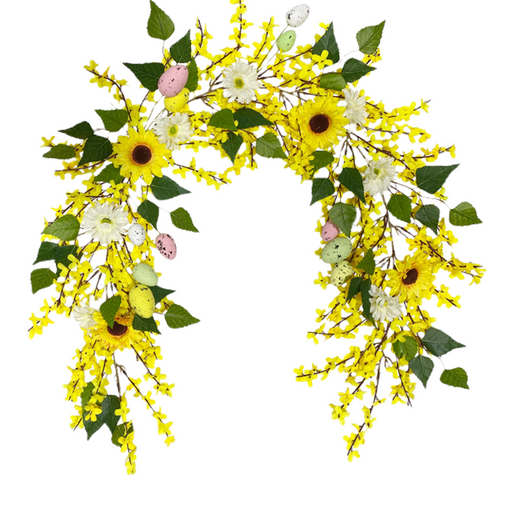 59 Inch Spring Garland with Easter Eggs, Forsythia & Sunflower Vine – Artificial Floral Decoration Bulk Pack