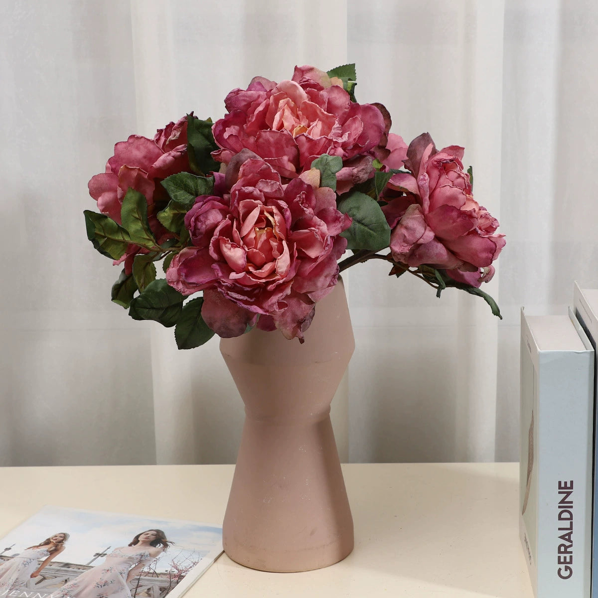 16.1 Inches French-Style Baked-Edge Peony - Home Decor Artificial Flower for Living Room, Bedroom, Tabletop & Wedding Decor