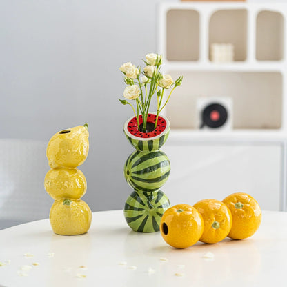 Fruit-Shaped Stacked Vase (WatermelonLemonOrange) - Minimalist Desktop Home Decor