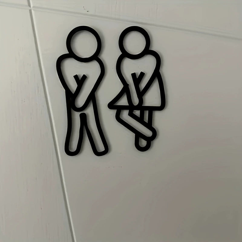 Fun 2D Bathroom Signs (Set of 2) - 4.72in Male & Female Restroom Door Decor