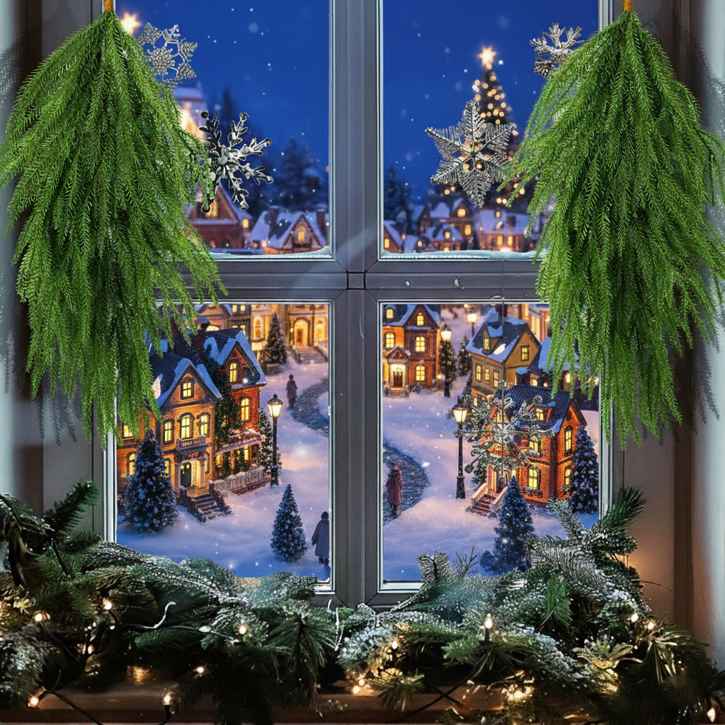 2 Pack Artificial Norfolk Pine Needle Swags - 26.4" Hanging Christmas Tree Decor for Indoor & Outdoor Wall