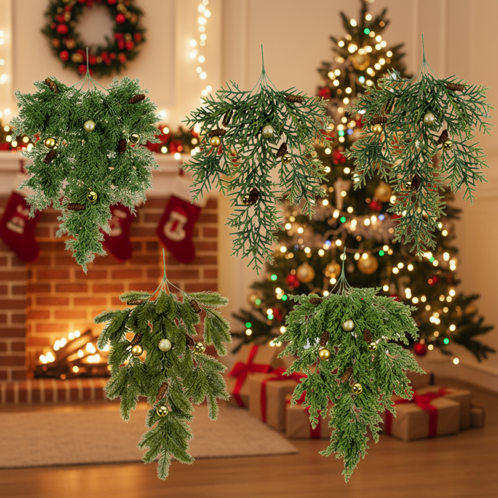 Christmas Artificial Pine Needle Wall Hanging - Plastic Floral Decor for Holiday Decorations