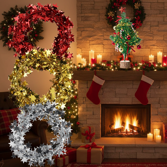 Christmas Star Tinsel Garland - 24.61ft Each 10 Packs | Festive Decor for Christmas Tree & Holiday Scenes