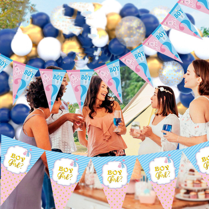 Gender Reveal Party Triangle Banner - Girl or Boy Pennant Garland - 10 Flags, 7.5ft Long