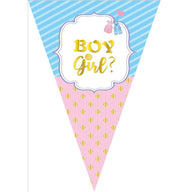 Gender Reveal Party Triangle Banner - Girl or Boy Pennant Garland - 10 Flags, 7.5ft Long