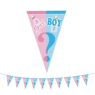 Gender Reveal Party Triangle Banner - Girl or Boy Pennant Garland - 10 Flags, 7.5ft Long