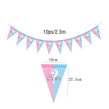 Gender Reveal Party Triangle Banner - Girl or Boy Pennant Garland - 10 Flags, 7.5ft Long