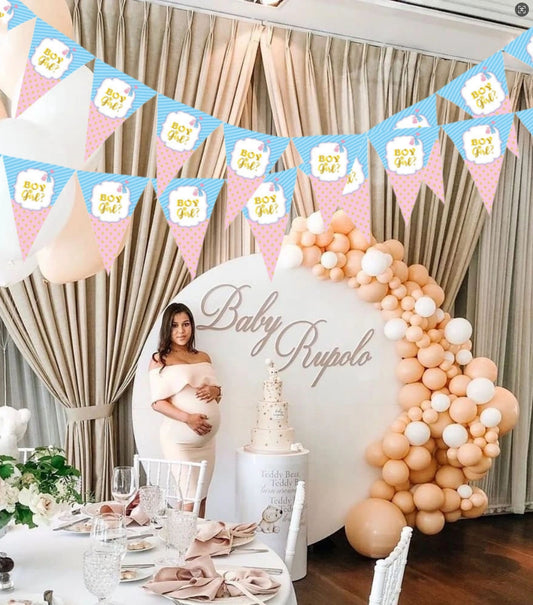 Gender Reveal Party Triangle Banner - Girl or Boy Pennant Garland - 10 Flags, 7.5ft Long