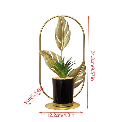 Geometric Metal Artificial Potted Plant Decor - Iron Art Living Room Accents