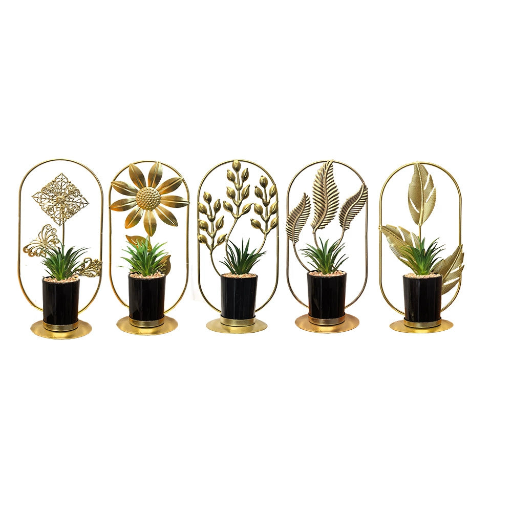 Geometric Metal Artificial Potted Plant Decor - Iron Art Living Room Accents
