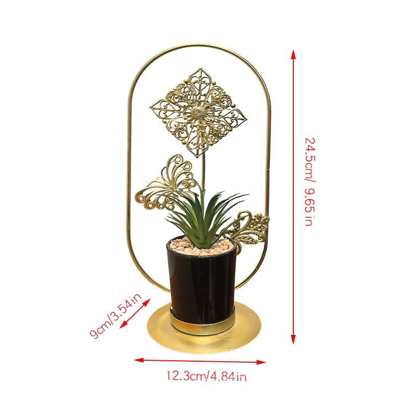 Geometric Metal Artificial Potted Plant Decor - Iron Art Living Room Accents