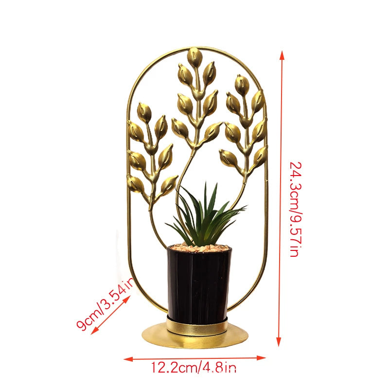 Geometric Metal Artificial Potted Plant Decor - Iron Art Living Room Accents