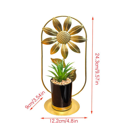 Geometric Metal Artificial Potted Plant Decor - Iron Art Living Room Accents