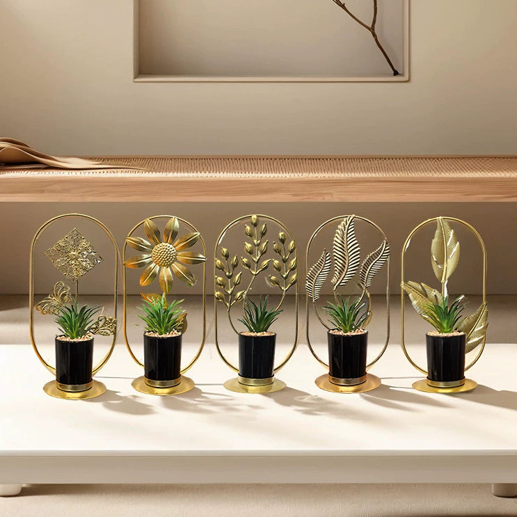 Geometric Metal Artificial Potted Plant Decor - Iron Art Living Room Accents