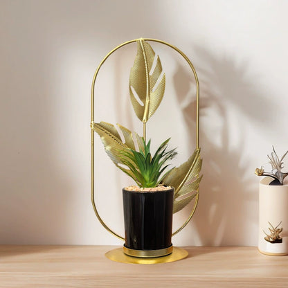 Geometric Metal Artificial Potted Plant Decor - Iron Art Living Room Accents