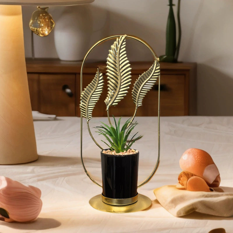 Geometric Metal Artificial Potted Plant Decor - Iron Art Living Room Accents