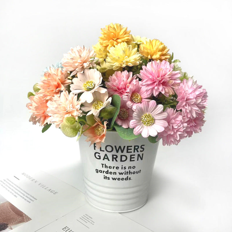 11.8 Inch Gerbera Bush Mixed Kiku Silk Flowers Bouquet 10 Pcs Artificial Floral Arrangements