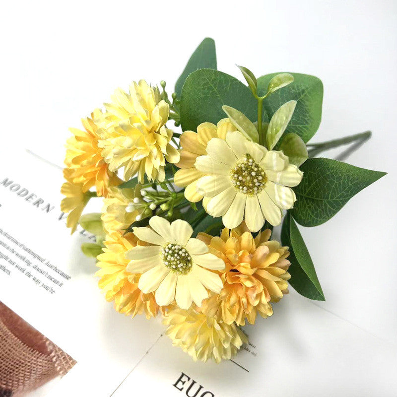 11.8 Inch Gerbera Bush Mixed Kiku Silk Flowers Bouquet 10 Pcs Artificial Floral Arrangements