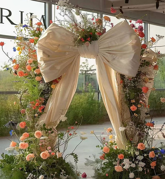 Giant Cream Bow Backdrop - 47.2" W × 86.6" H Fabric Bow for Wedding, Photo Booth & Store Window Decor