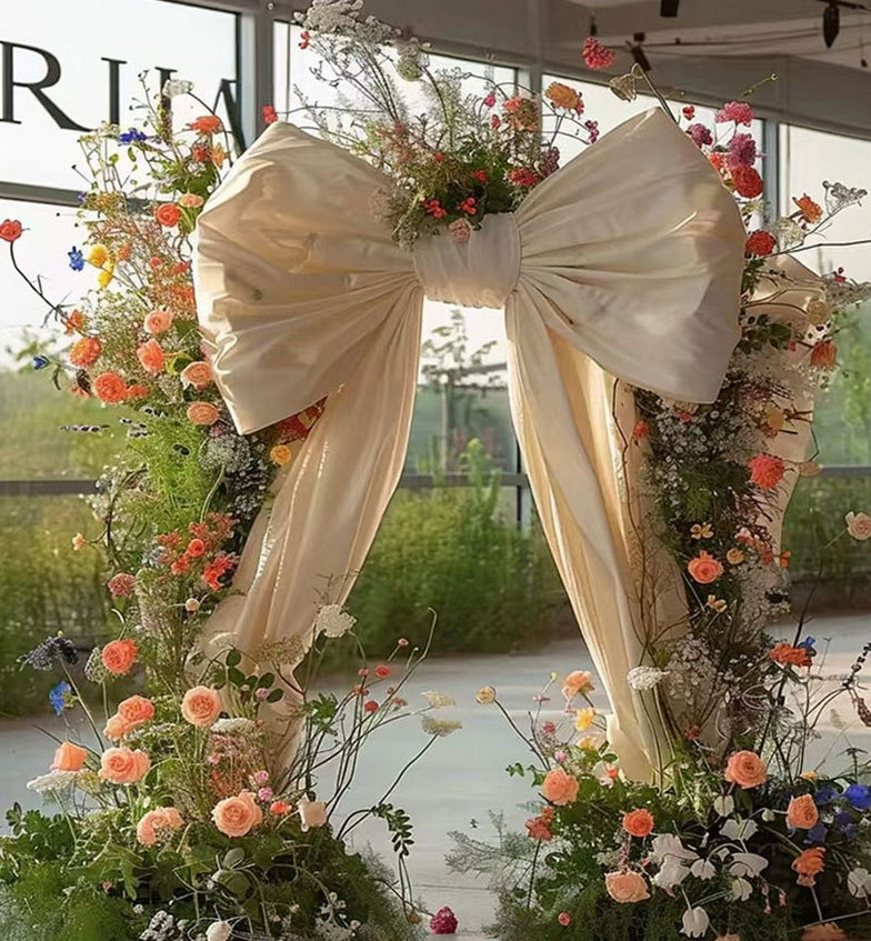 Giant Cream Bow Backdrop - 47.2" W × 86.6" H Fabric Bow for Wedding, Photo Booth & Store Window Decor