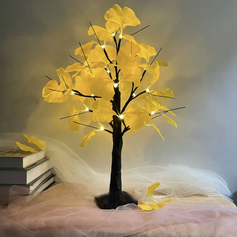 Artificial Ginkgo Leaf Branches 10 Pcs Fall Leaves LED Night Light Tabletop Glowing Tree Decor