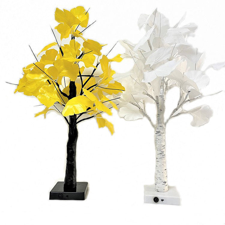 Artificial Ginkgo Leaf Branches 10 Pcs Fall Leaves LED Night Light Tabletop Glowing Tree Decor