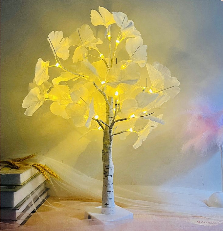 Artificial Ginkgo Leaf Branches 10 Pcs Fall Leaves LED Night Light Tabletop Glowing Tree Decor