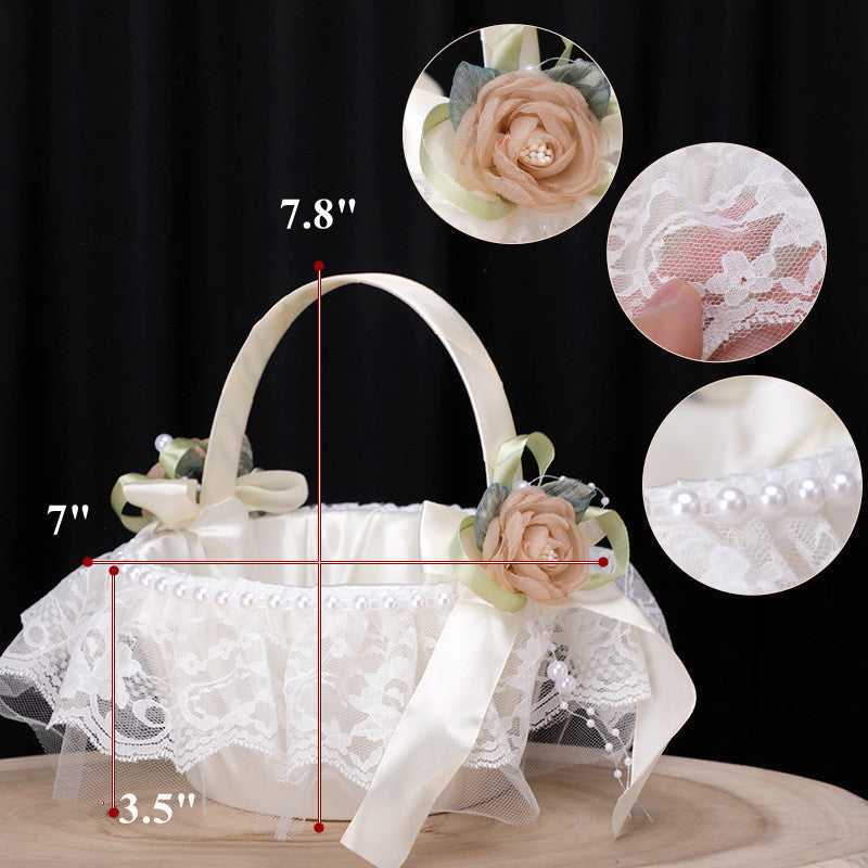 Artificial Flower Girl Basket with Pearls – Bulk Wholesale Quantity, Durable Material