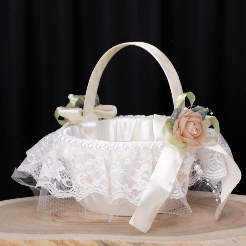 Artificial Flower Girl Basket with Pearls – Bulk Wholesale Quantity, Durable Material