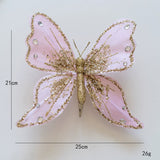 Glam Gold Glitter Butterfly Christmas Tree Ornaments - High-end Fabric & Sequin Decor