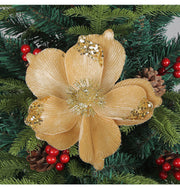 Large Glitter Artificial Flowers 10 Pcs 6 Inch Christmas Tree Wreath DIY Ornaments Bulk