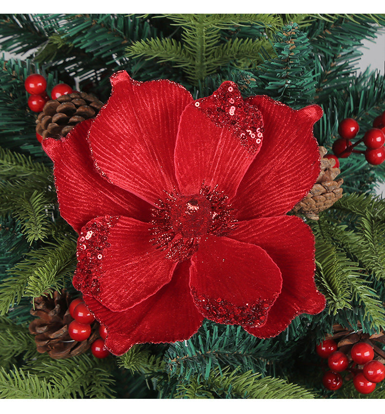 Large Glitter Artificial Flowers 10 Pcs 6 Inch Christmas Tree Wreath DIY Ornaments Bulk