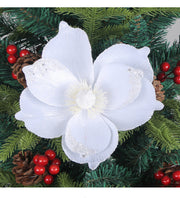 Large Glitter Artificial Flowers 10 Pcs 6 Inch Christmas Tree Wreath DIY Ornaments Bulk