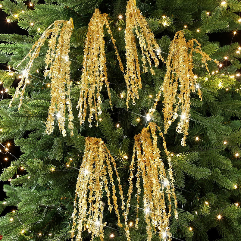 Glitter Christmas Tree Picks and Sprays, 12 Inch Artificial Branches with Sequins, 10 Pcs Bulk Ornaments