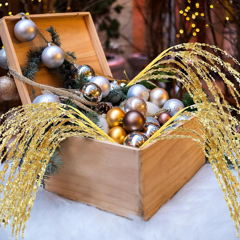 Glitter Christmas Tree Picks and Sprays, 12 Inch Artificial Branches with Sequins, 10 Pcs Bulk Ornaments