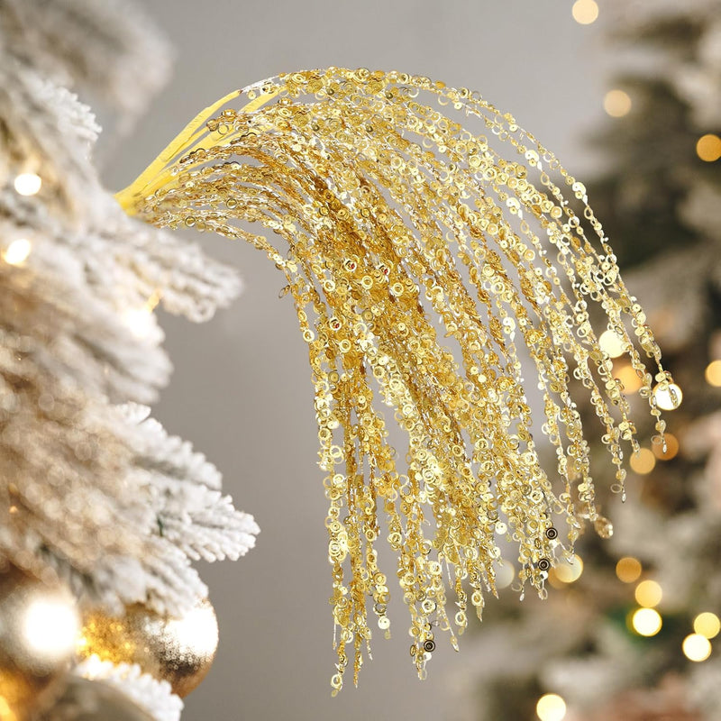 Glitter Christmas Tree Picks and Sprays, 12 Inch Artificial Branches with Sequins, 10 Pcs Bulk Ornaments