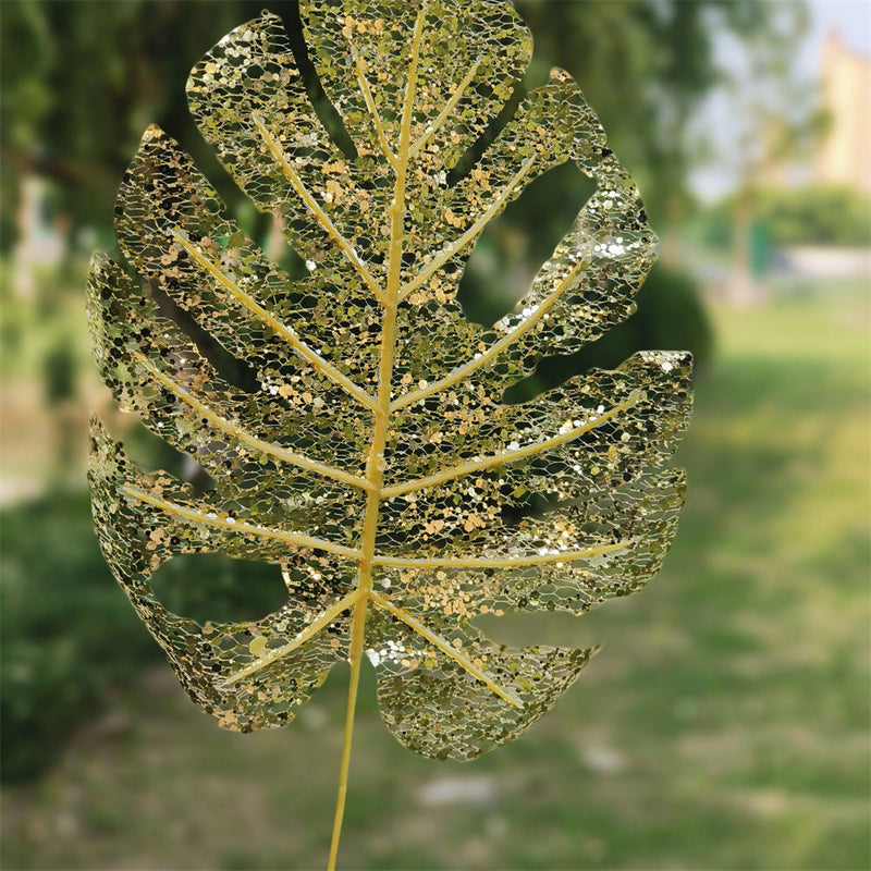 10 Pcs Artificial Glitter Golden Palm Leaves 12 Inch Tropical Party Decorations Bulk