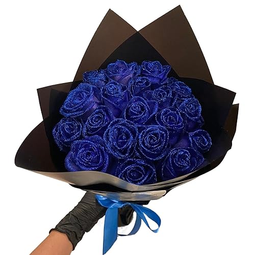 30 Pcs Artificial Glitter Roses Bouquet, 12 Inch DIY Silk Flowers for Weddings Anniversary