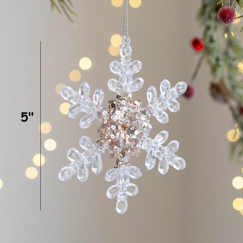 Artificial Snowflake Ornaments 24 Pcs Clear Glitter Hanging Decorations for Christmas Tree