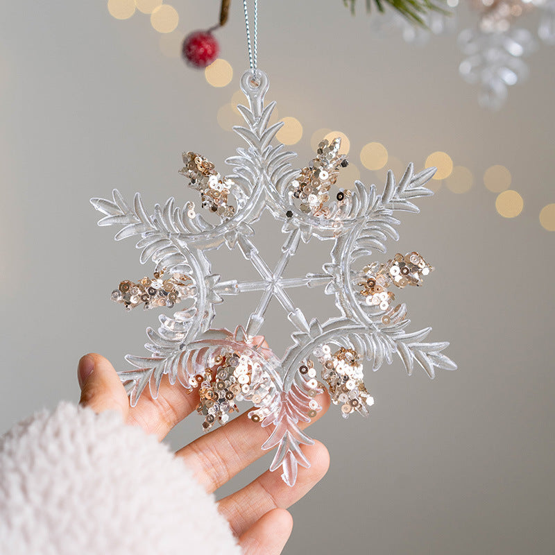 Artificial Snowflake Ornaments 24 Pcs Clear Glitter Hanging Decorations for Christmas Tree