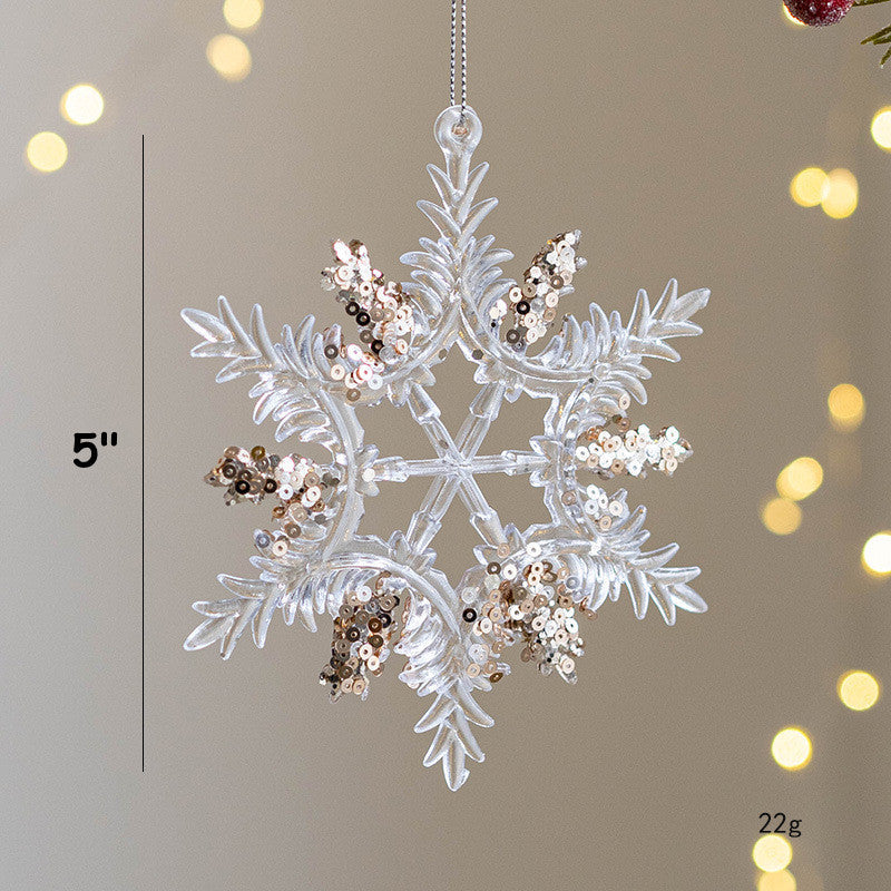 Artificial Snowflake Ornaments 24 Pcs Clear Glitter Hanging Decorations for Christmas Tree