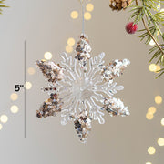 Artificial Snowflake Ornaments 24 Pcs Clear Glitter Hanging Decorations for Christmas Tree