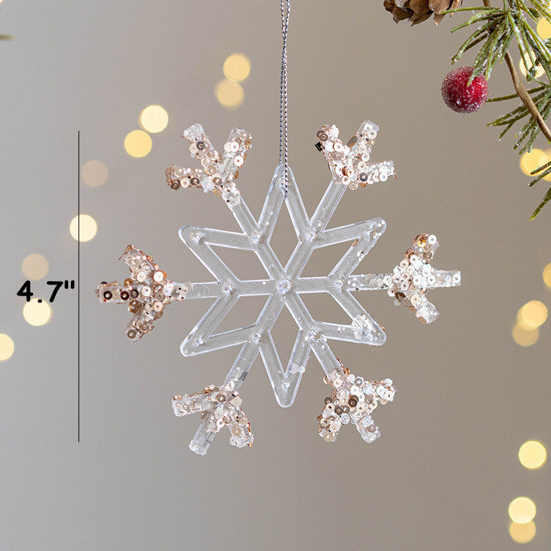 Artificial Snowflake Ornaments 24 Pcs Clear Glitter Hanging Decorations for Christmas Tree