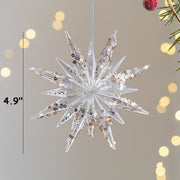Artificial Snowflake Ornaments 24 Pcs Clear Glitter Hanging Decorations for Christmas Tree