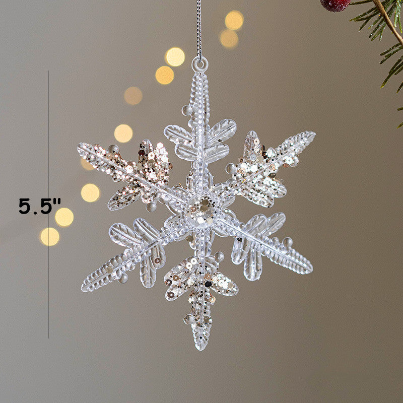 Artificial Snowflake Ornaments 24 Pcs Clear Glitter Hanging Decorations for Christmas Tree