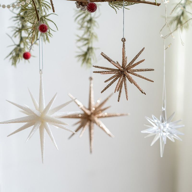 Glitter Starburst Star Christmas Ornaments Bulk Set Hanging Tree Decorations