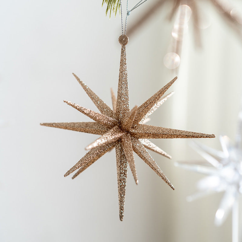 Glitter Starburst Star Christmas Ornaments Bulk Set Hanging Tree Decorations