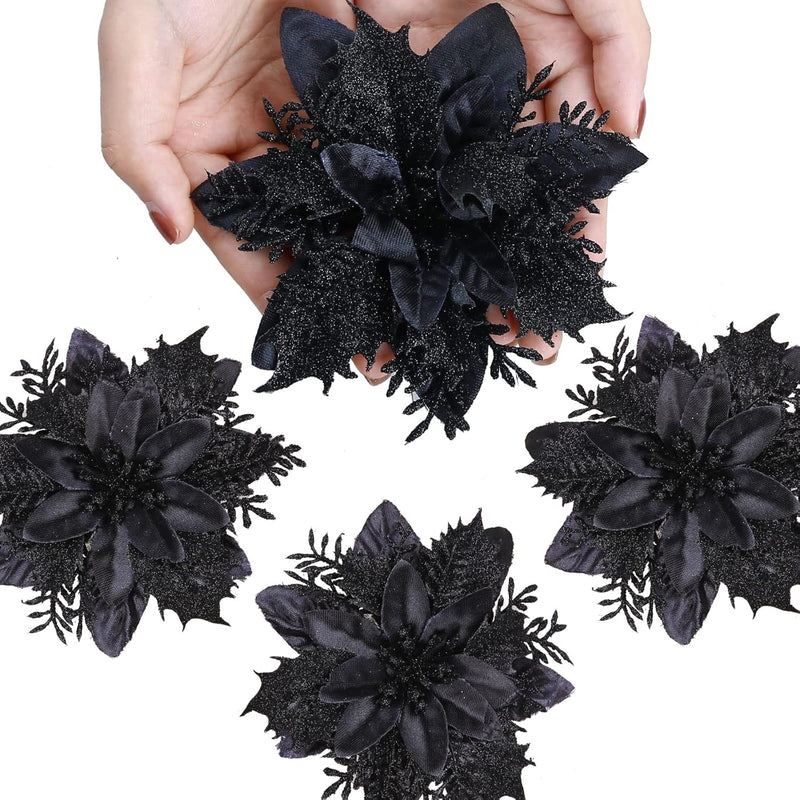 18 Pcs Artificial Poinsettia Flowers with Clips, Red Silk Christmas Decorations Bulk Set